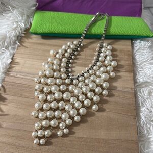 Silver Multi-Strand Pearl Necklace with Cascading Design